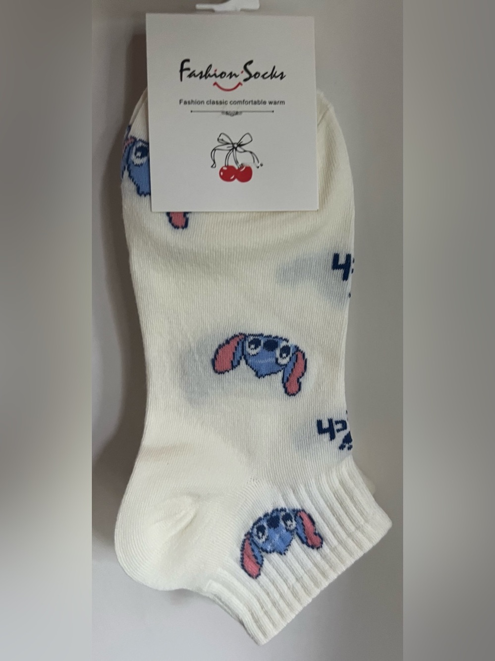 Fashion Ankle Socks - White with Pink & Blue Print